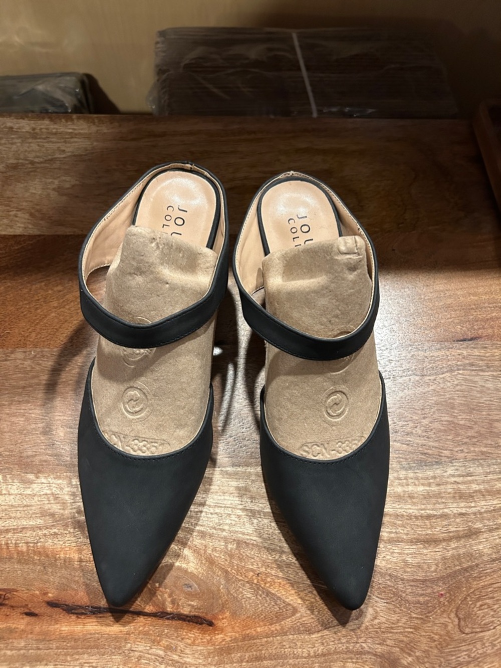 Journee Collection Black Pointed Mary Jane Mule with Tan Insole